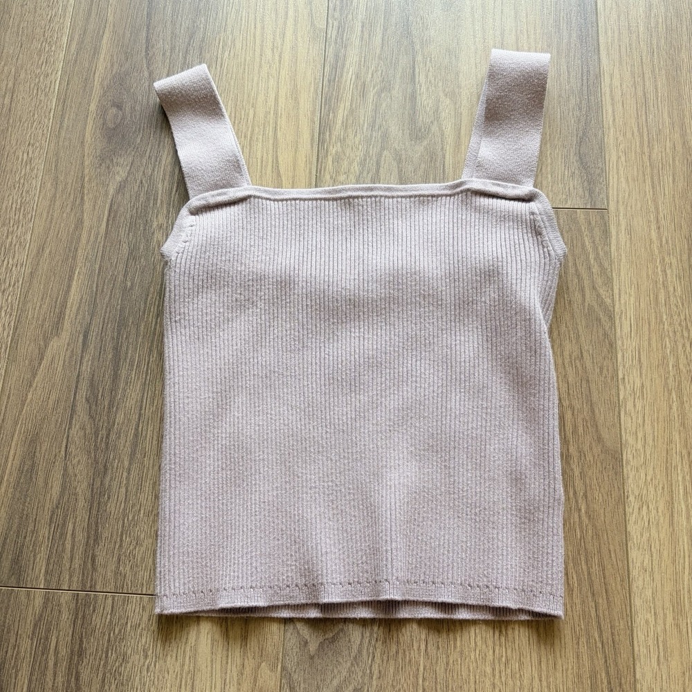 Madewell Rib Square-Neck Sweater Tank Crop Fitted Size XXS Pink